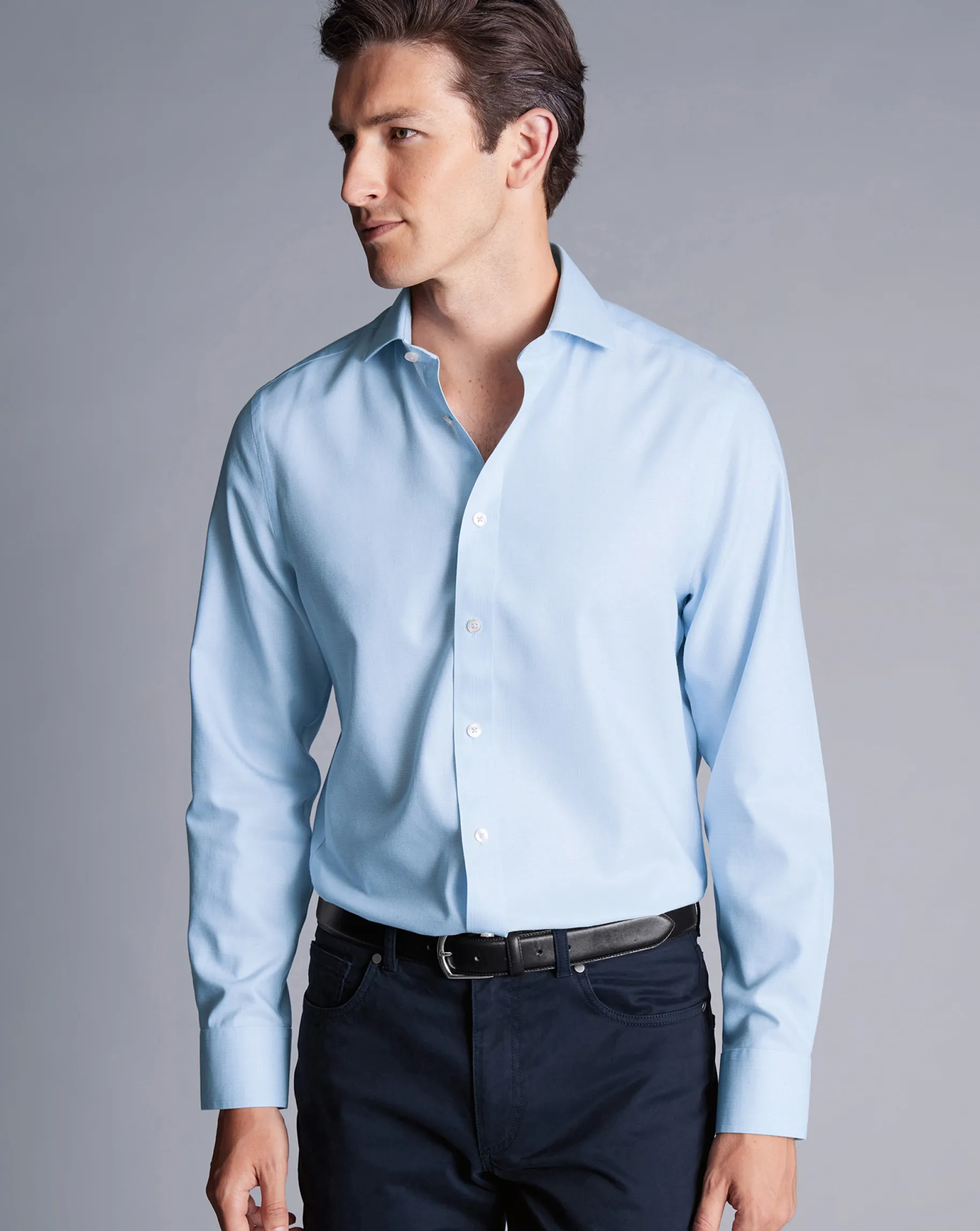 Shirt Sale|Dress Shirts<Charles Tyrwhitt Spread Collar Non-Iron Clifton Weave Shirt - Light Blue