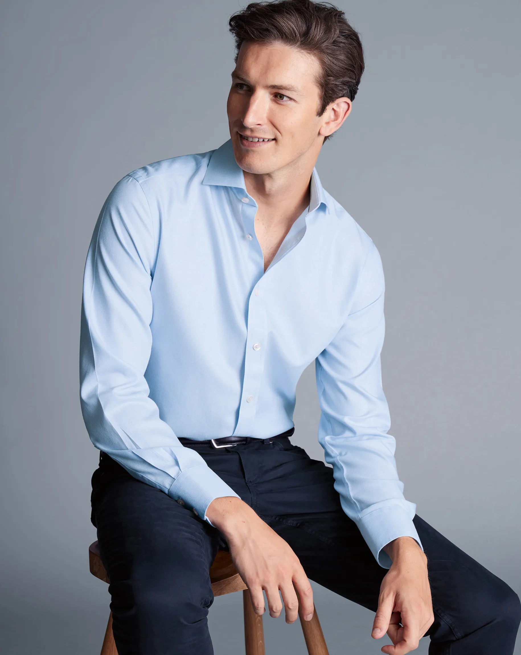 Shirt Sale|Dress Shirts<Charles Tyrwhitt Spread Collar Non-Iron Clifton Weave Shirt - Light Blue