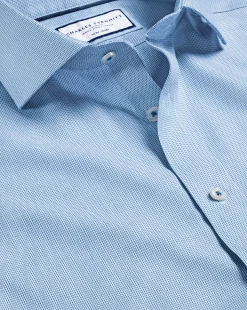Shirt Sale|Dress Shirts<Charles Tyrwhitt Spread Collar Non-Iron Clifton Weave Shirt - Ocean Blue