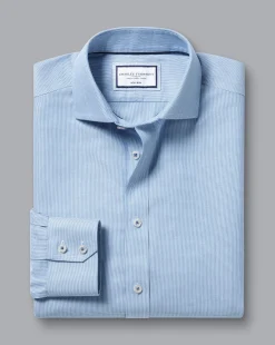 Shirt Sale|Dress Shirts<Charles Tyrwhitt Spread Collar Non-Iron Clifton Weave Shirt - Ocean Blue