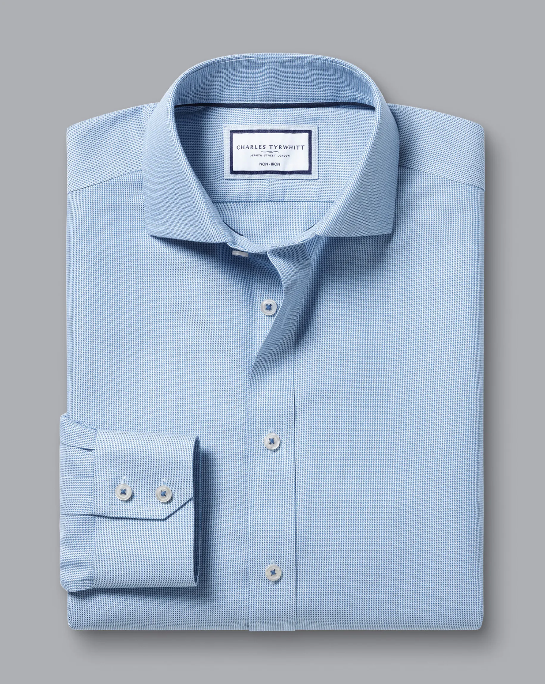Shirt Sale|Dress Shirts<Charles Tyrwhitt Spread Collar Non-Iron Clifton Weave Shirt - Ocean Blue