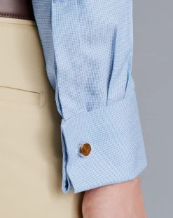 Shirt Sale|Dress Shirts<Charles Tyrwhitt Spread Collar Non-Iron Clifton Weave Shirt - Ocean Blue