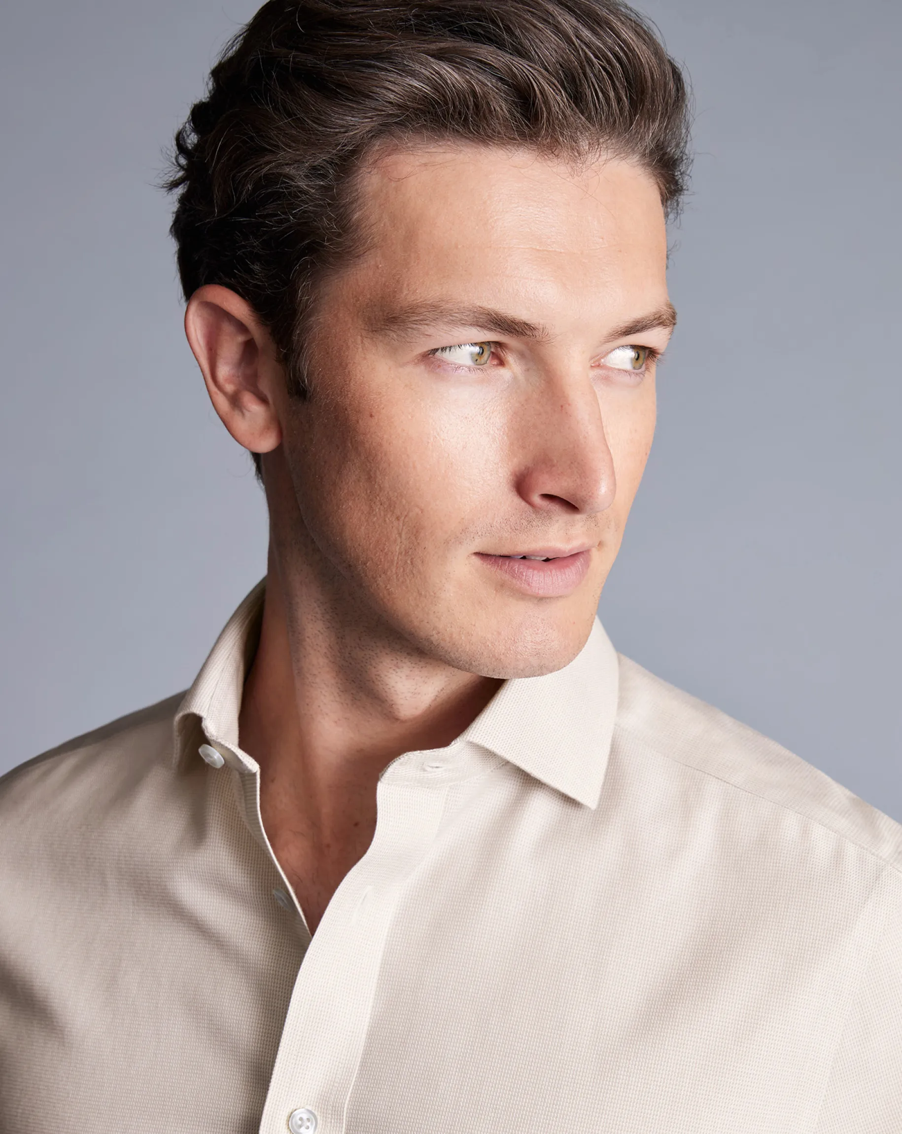Shirt Sale|Dress Shirts<Charles Tyrwhitt Spread Collar Non-Iron Clifton Weave Shirt - Oatmeal
