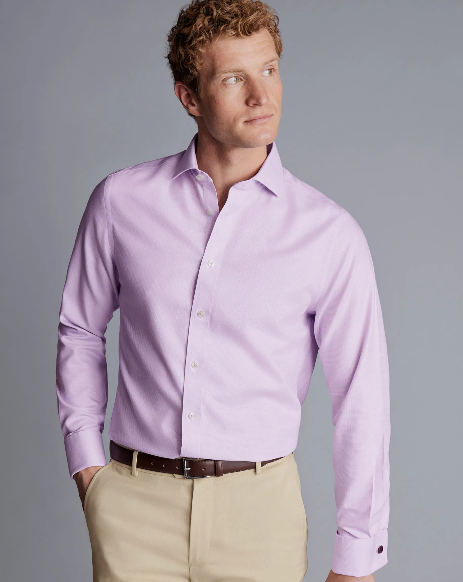 Shirt Sale|Dress Shirts<Charles Tyrwhitt Spread Collar Non-Iron Clifton Weave Shirt - Purple Lilac