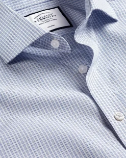 Dress Shirts|XL<Charles Tyrwhitt Spread Collar Non-Iron Double Check Shirt - Cobalt Blue