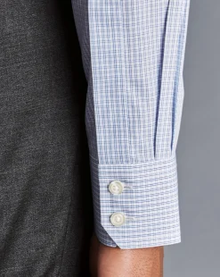 Dress Shirts|XL<Charles Tyrwhitt Spread Collar Non-Iron Double Check Shirt - Cobalt Blue