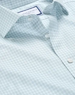 Dress Shirts|XL<Charles Tyrwhitt Spread Collar Non-Iron Double Check Shirt - Pale Teal Green