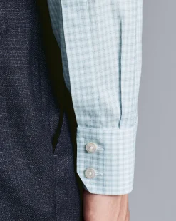 Dress Shirts|XL<Charles Tyrwhitt Spread Collar Non-Iron Double Check Shirt - Pale Teal Green