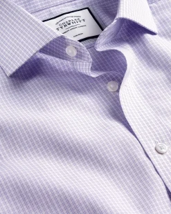 Dress Shirts|S<Charles Tyrwhitt Spread Collar Non-Iron Double Check Shirt - Lilac Purple