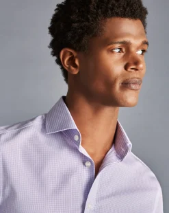 Dress Shirts|S<Charles Tyrwhitt Spread Collar Non-Iron Double Check Shirt - Lilac Purple