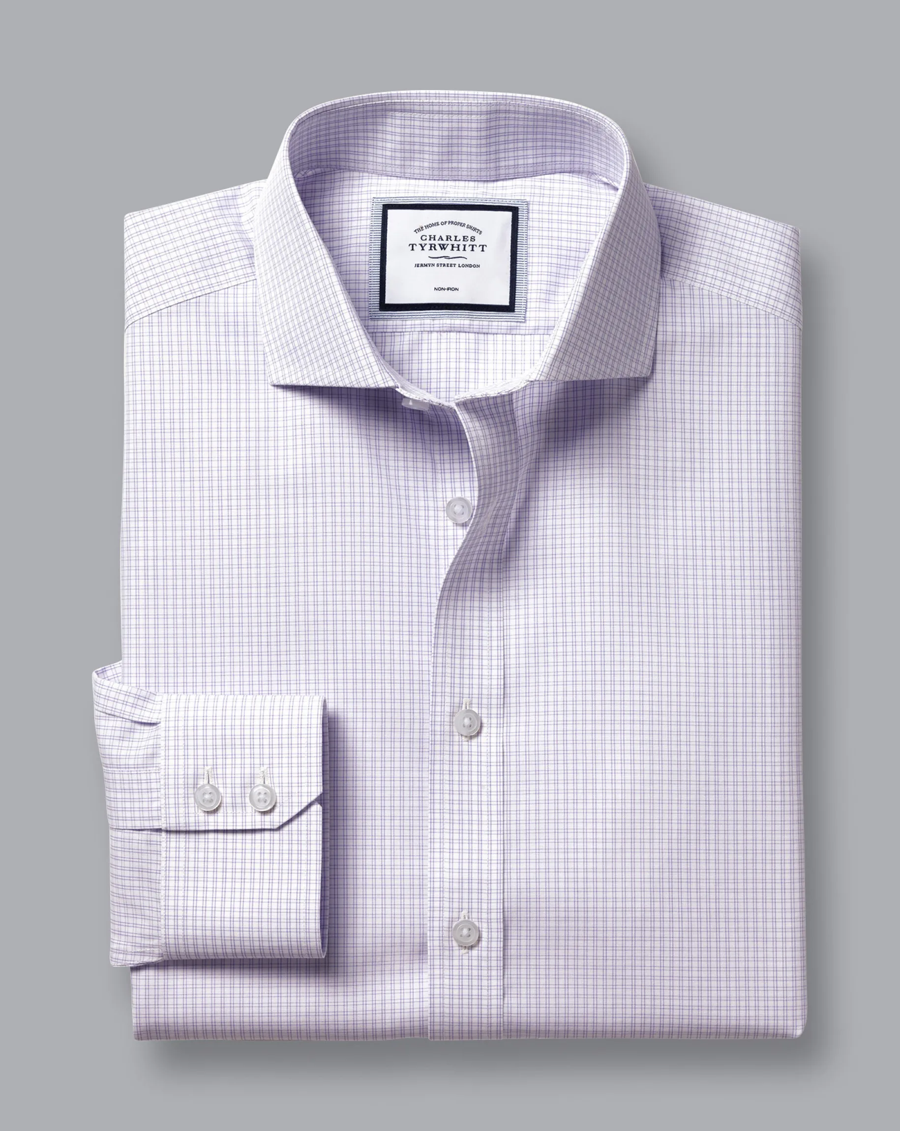 Dress Shirts|S<Charles Tyrwhitt Spread Collar Non-Iron Double Check Shirt - Lilac Purple