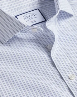 Dress Shirts|S<Charles Tyrwhitt Spread Collar Non-Iron Double Stripe Shirt - Blue Royal