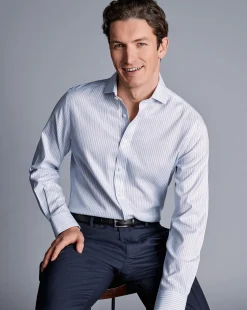 Dress Shirts|S<Charles Tyrwhitt Spread Collar Non-Iron Double Stripe Shirt - Blue Royal