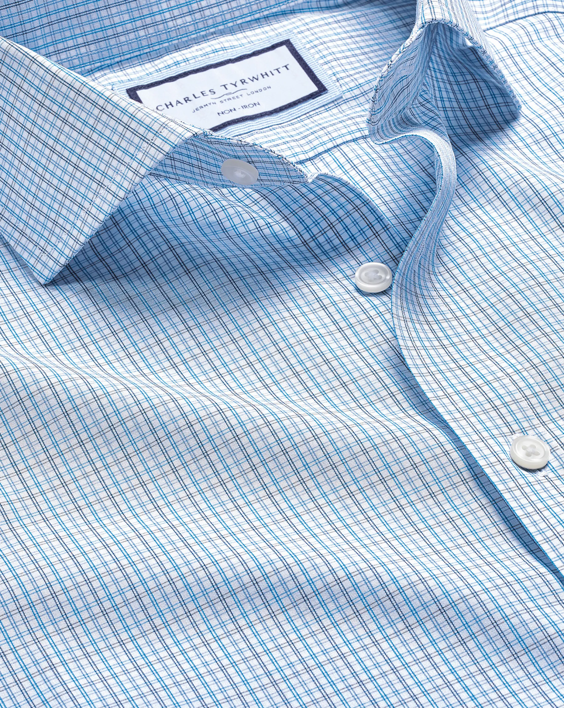 Shirt Sale|Dress Shirts<Charles Tyrwhitt Spread Collar Non-Iron Fine Line Check Shirt - Ocean Blue