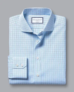 Shirt Sale|Dress Shirts<Charles Tyrwhitt Spread Collar Non-Iron Fine Line Check Shirt - Ocean Blue