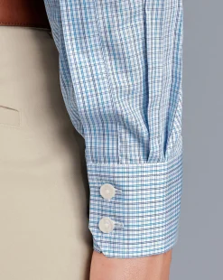 Shirt Sale|Dress Shirts<Charles Tyrwhitt Spread Collar Non-Iron Fine Line Check Shirt - Ocean Blue