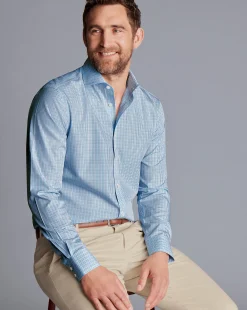 Shirt Sale|Dress Shirts<Charles Tyrwhitt Spread Collar Non-Iron Fine Line Check Shirt - Ocean Blue