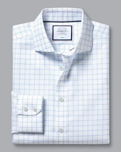 Shirt Sale|Dress Shirts<Charles Tyrwhitt Spread Collar Non-Iron Henley Weave Shirt - Cornflower Blue