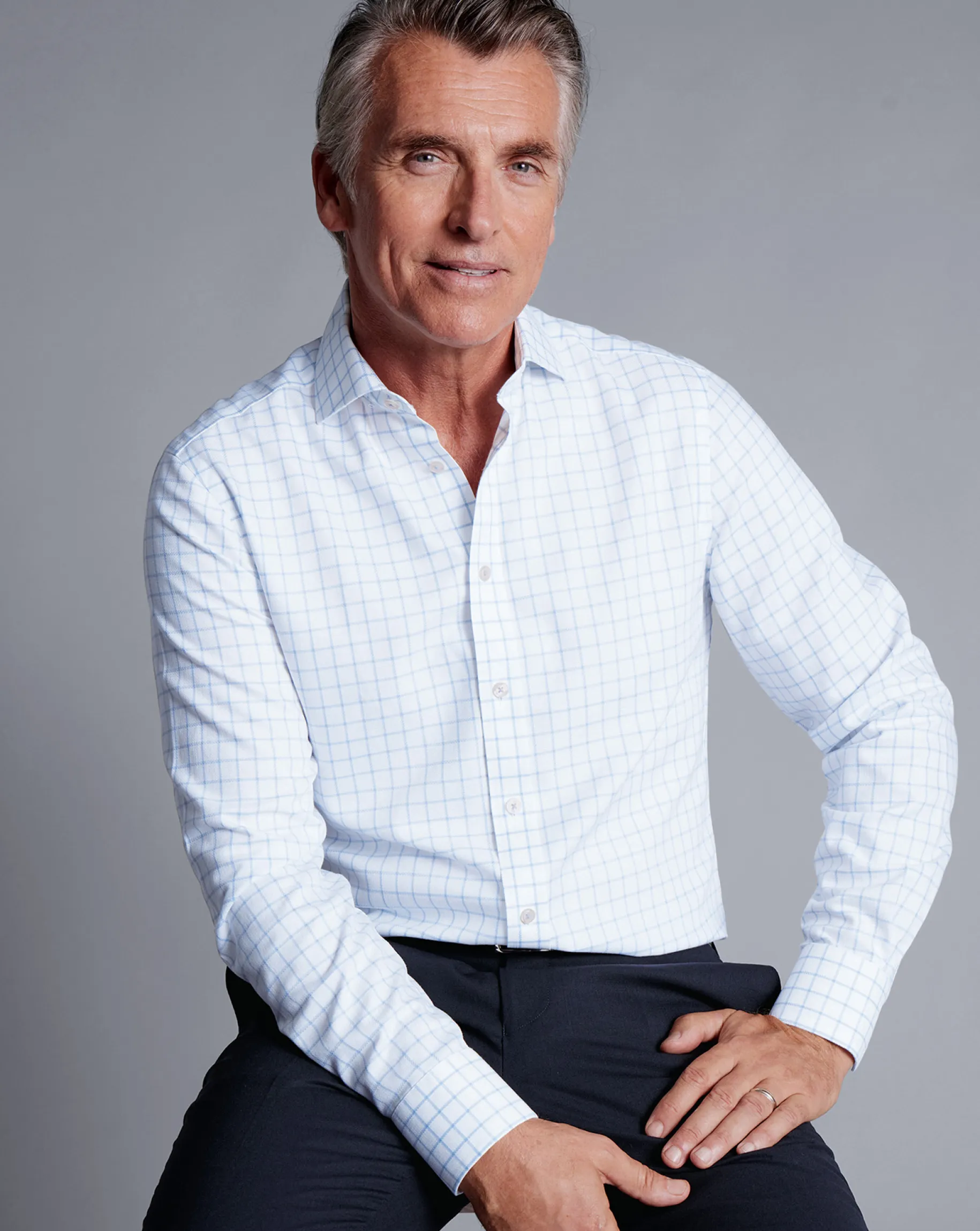 Shirt Sale|Dress Shirts<Charles Tyrwhitt Spread Collar Non-Iron Henley Weave Shirt - Cornflower Blue