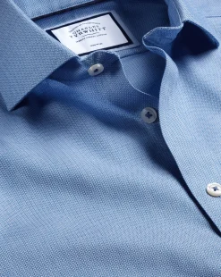 Shirt Sale|Dress Shirts<Charles Tyrwhitt Spread Collar Non-Iron Henley Weave Shirt - Ocean Blue