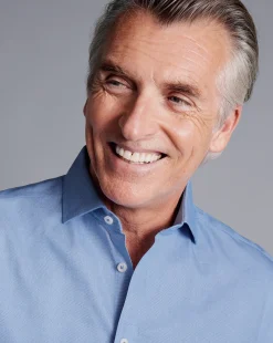 Shirt Sale|Dress Shirts<Charles Tyrwhitt Spread Collar Non-Iron Henley Weave Shirt - Ocean Blue