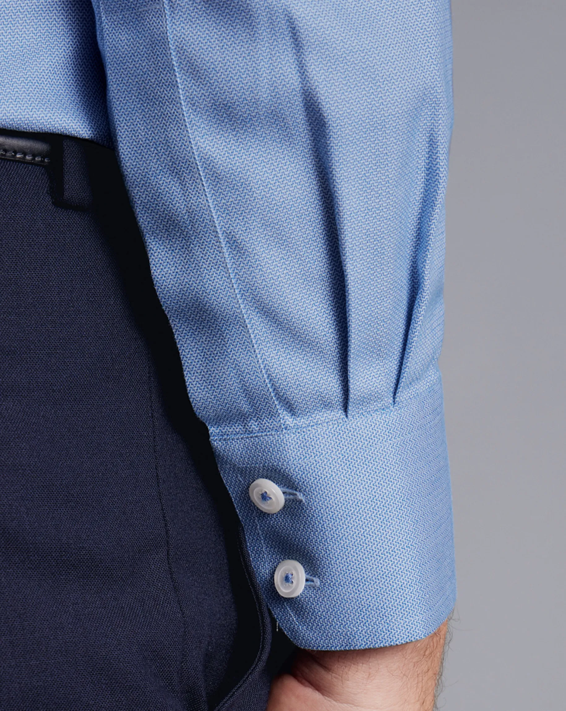 Shirt Sale|Dress Shirts<Charles Tyrwhitt Spread Collar Non-Iron Henley Weave Shirt - Ocean Blue