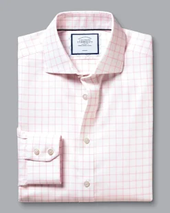 Shirt Sale|Dress Shirts<Charles Tyrwhitt Spread Collar Non-Iron Henley Weave Check Shirt - Light Pink