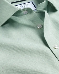 Shirt Sale|Dress Shirts<Charles Tyrwhitt Spread Collar Non-Iron Henley Weave Shirt - Light Green
