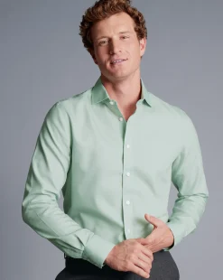 Shirt Sale|Dress Shirts<Charles Tyrwhitt Spread Collar Non-Iron Henley Weave Shirt - Light Green