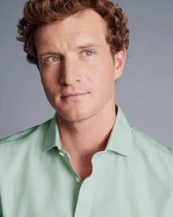 Shirt Sale|Dress Shirts<Charles Tyrwhitt Spread Collar Non-Iron Henley Weave Shirt - Light Green