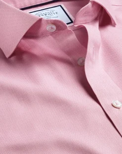 Dress Shirts|M<Charles Tyrwhitt Spread Collar Non-Iron Henley Weave Shirt - Pink