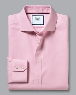 Dress Shirts|M<Charles Tyrwhitt Spread Collar Non-Iron Henley Weave Shirt - Pink