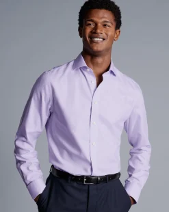 Shirt Sale|Dress Shirts<Charles Tyrwhitt Spread Collar Non-Iron Henley Weave Shirt - Purple Lilac