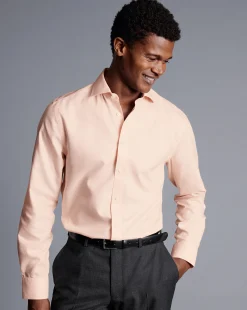 Shirt Sale|Dress Shirts<Charles Tyrwhitt Spread Collar Non-Iron Henley Weave Shirt - Peach