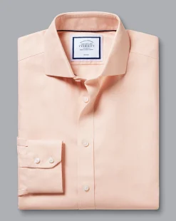 Shirt Sale|Dress Shirts<Charles Tyrwhitt Spread Collar Non-Iron Henley Weave Shirt - Peach