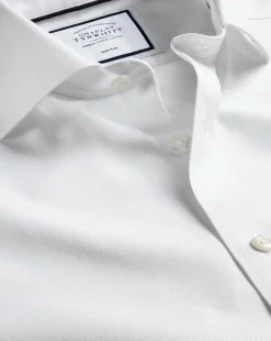 Dress Shirts|XL<Charles Tyrwhitt Spread Collar Non-Iron Henley Weave Shirt - White