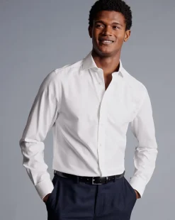 Dress Shirts|XL<Charles Tyrwhitt Spread Collar Non-Iron Henley Weave Shirt - White