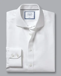 Dress Shirts|XL<Charles Tyrwhitt Spread Collar Non-Iron Henley Weave Shirt - White