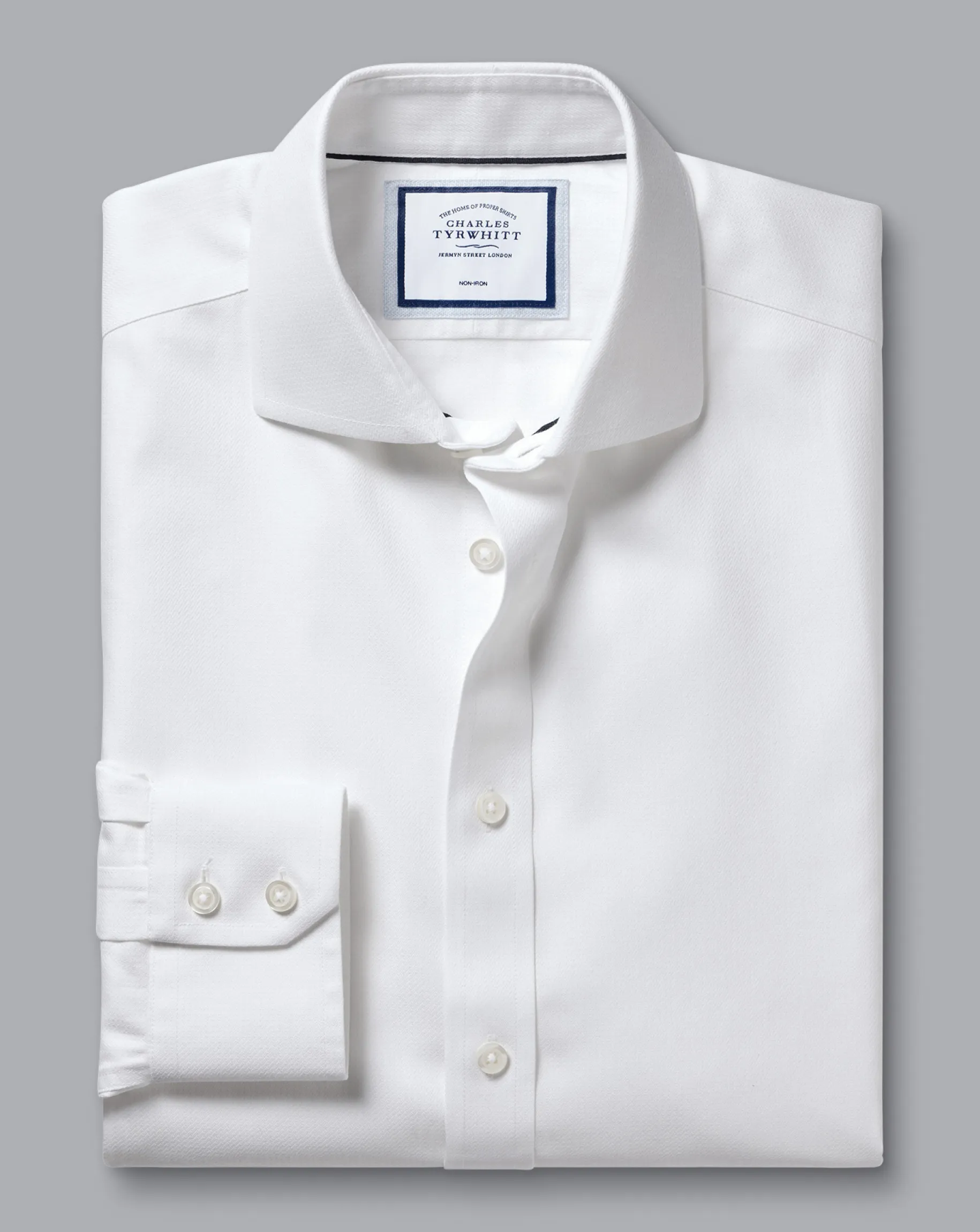 Dress Shirts|XL<Charles Tyrwhitt Spread Collar Non-Iron Henley Weave Shirt - White