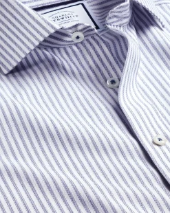 Shirt Sale|Dress Shirts<Charles Tyrwhitt Spread Collar Non-Iron Henley Weave Stripe Shirt - Blue Royal