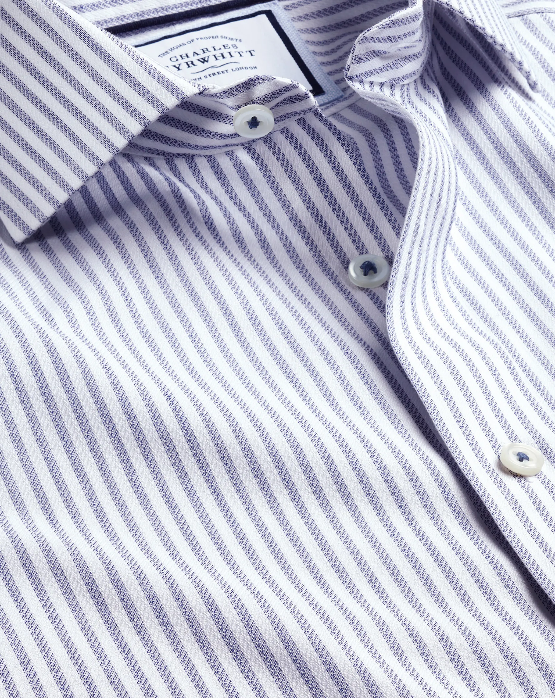 Shirt Sale|Dress Shirts<Charles Tyrwhitt Spread Collar Non-Iron Henley Weave Stripe Shirt - Blue Royal