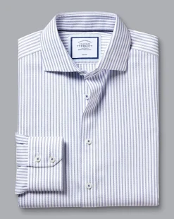 Shirt Sale|Dress Shirts<Charles Tyrwhitt Spread Collar Non-Iron Henley Weave Stripe Shirt - Blue Royal