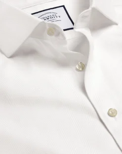Dress Shirts|XL<Charles Tyrwhitt Spread Collar Non-Iron Herringbone Shirt - Ivory White