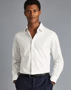 Dress Shirts|XL<Charles Tyrwhitt Spread Collar Non-Iron Herringbone Shirt - Ivory White