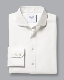Dress Shirts|XL<Charles Tyrwhitt Spread Collar Non-Iron Herringbone Shirt - Ivory White