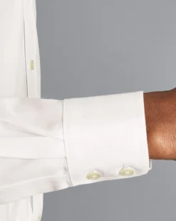 Dress Shirts|XL<Charles Tyrwhitt Spread Collar Non-Iron Herringbone Shirt - Ivory White