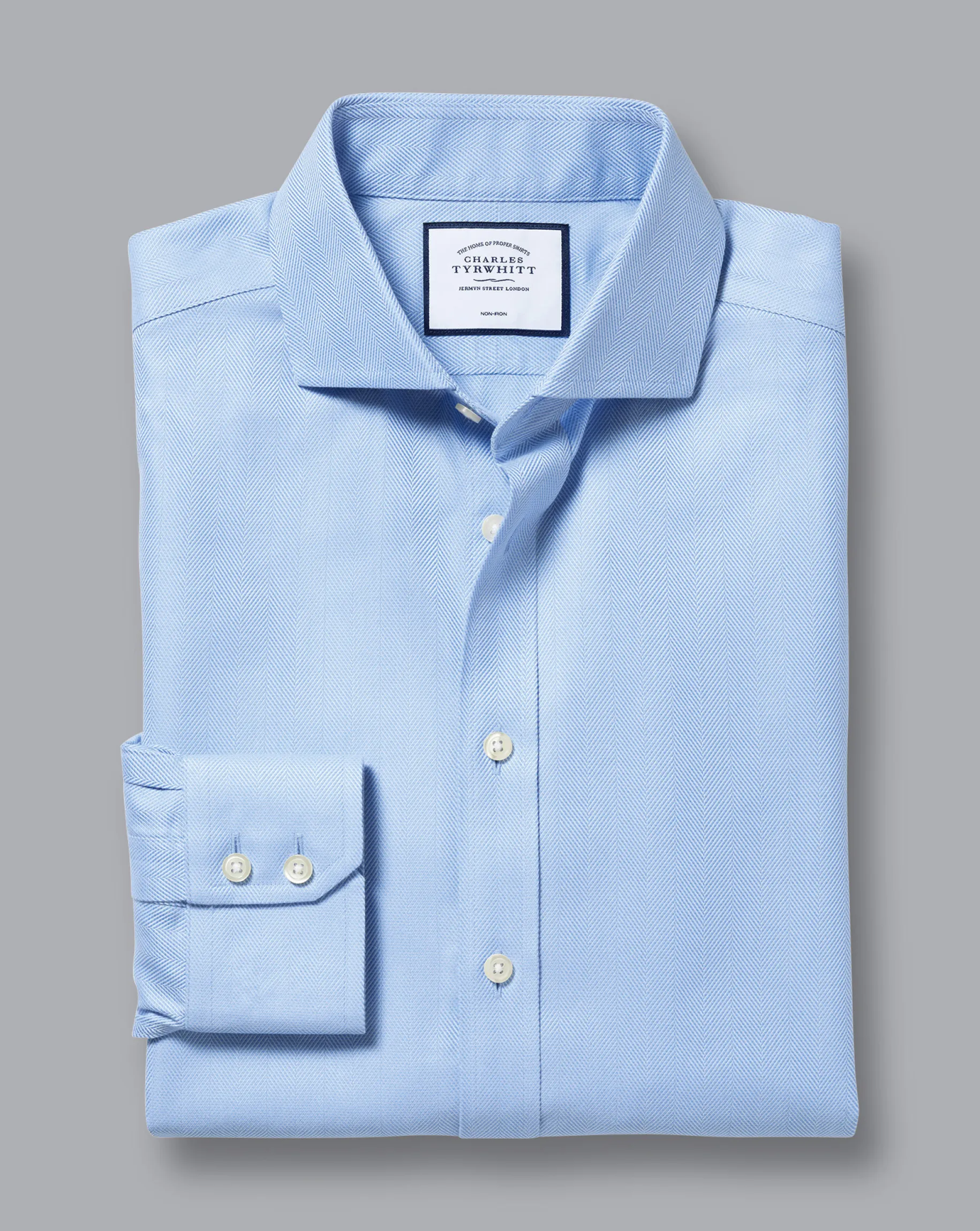 Dress Shirts|Blue Shirts<Charles Tyrwhitt Spread Collar Non-Iron Herringbone Shirt - Blue Sky