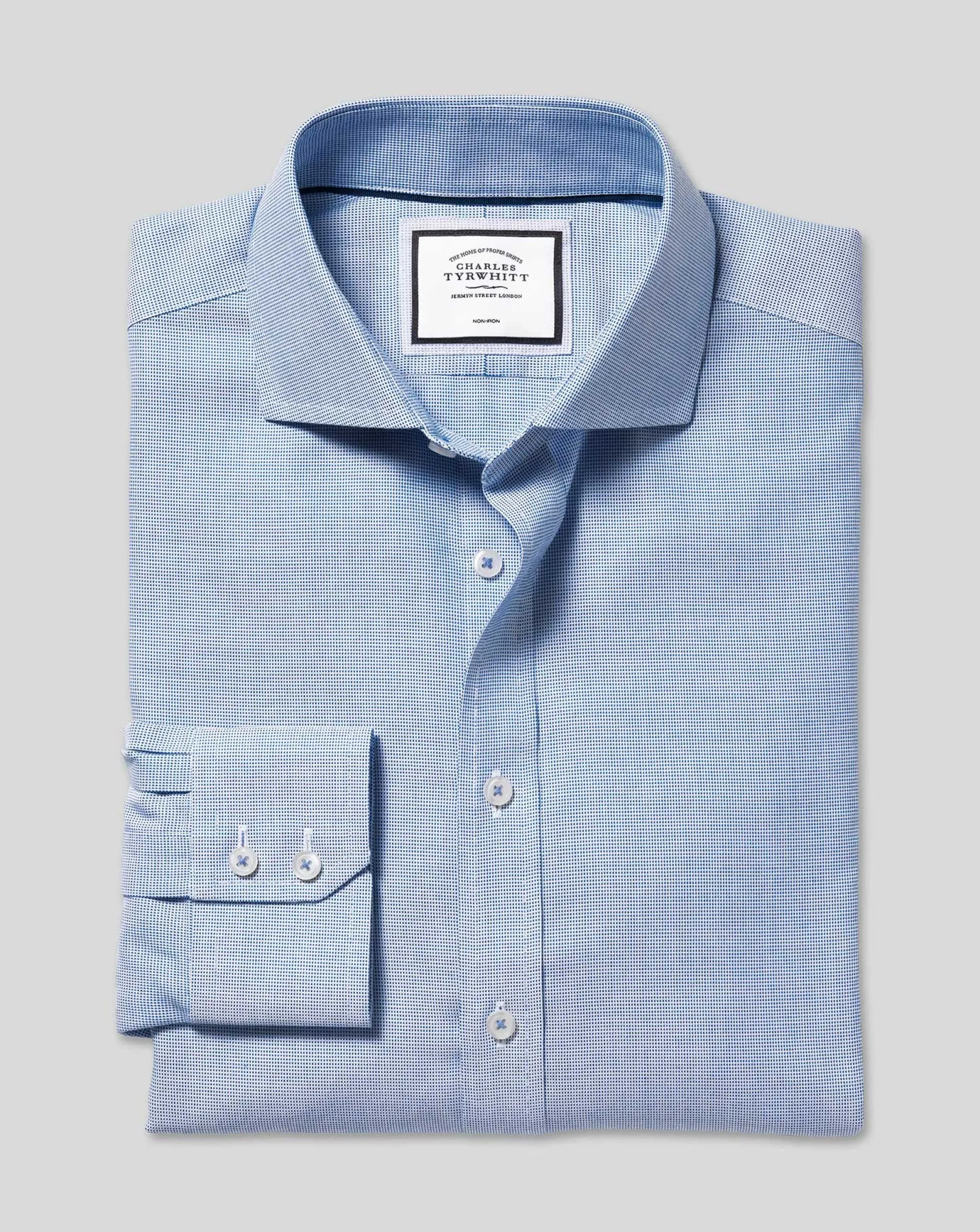 Shirt Sale|Dress Shirts<Charles Tyrwhitt Spread Collar Non-Iron Ludgate Weave Shirt - Blue