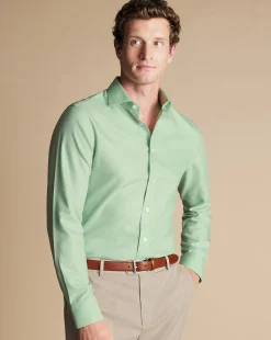 Business Casual Shirts|Dress Shirts<Charles Tyrwhitt Spread Collar Non-Iron Mayfair Weave Shirt - Light Green
