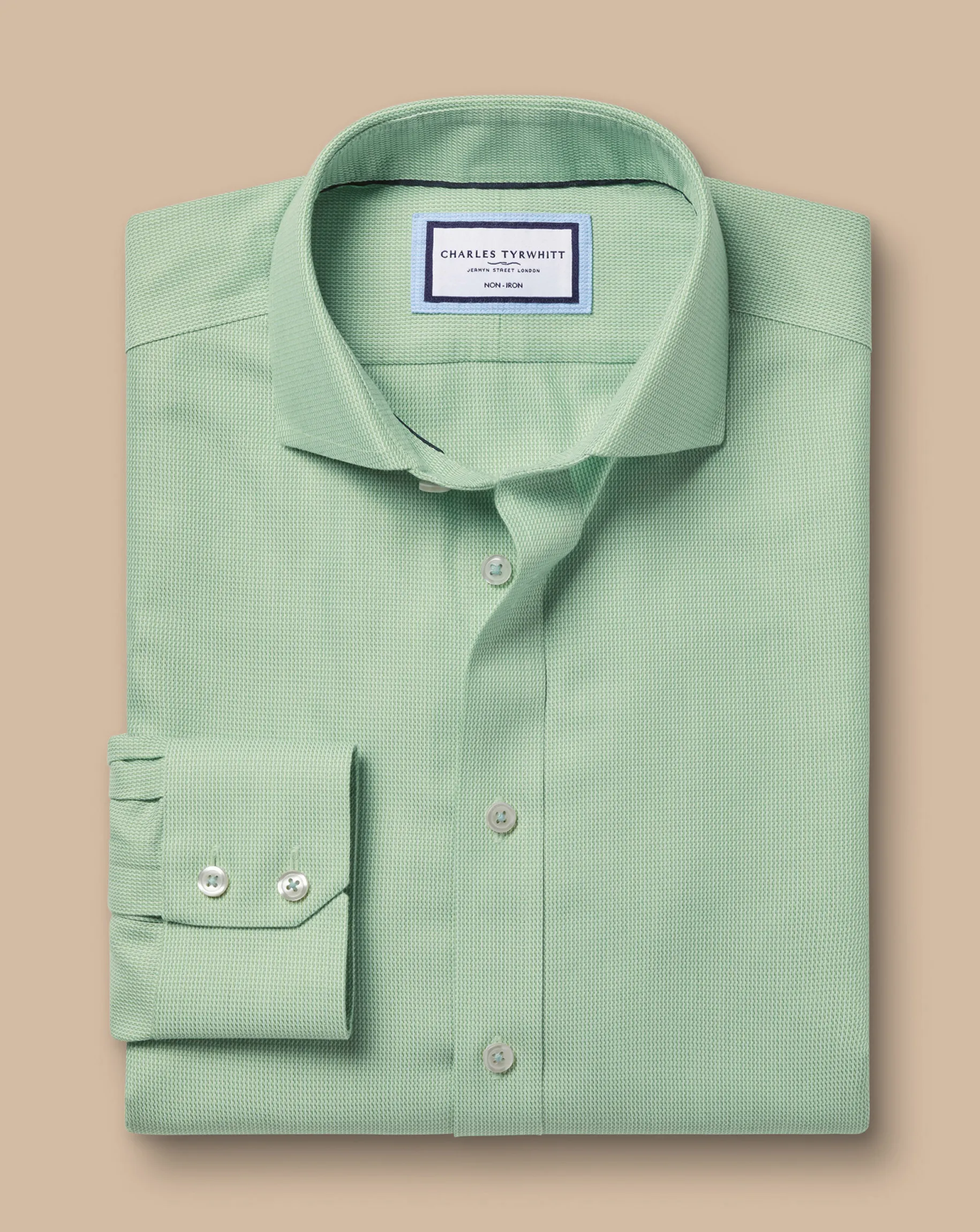 Business Casual Shirts|Dress Shirts<Charles Tyrwhitt Spread Collar Non-Iron Mayfair Weave Shirt - Light Green